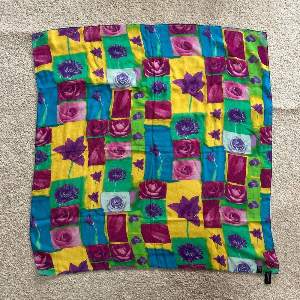 Saks Fifth Avenue Bright Multicolor Floral Square Scarf